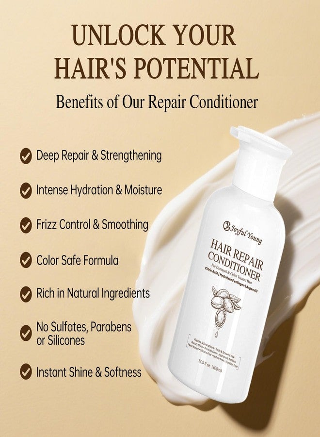 Joyful Young Hair Repair Conditioner for Damaged & Color Treated Hair – Argan Oil, Collagen & Citric Acid - Deep Moisture, Frizz Control, Shine Boost - Sulfate-Free, Paraben-Free, Silicone-Free, 400ml - Image 3
